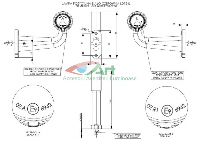 Lampa LED gabarit cu brat lung cot 90 Dreapta LD724R [6]