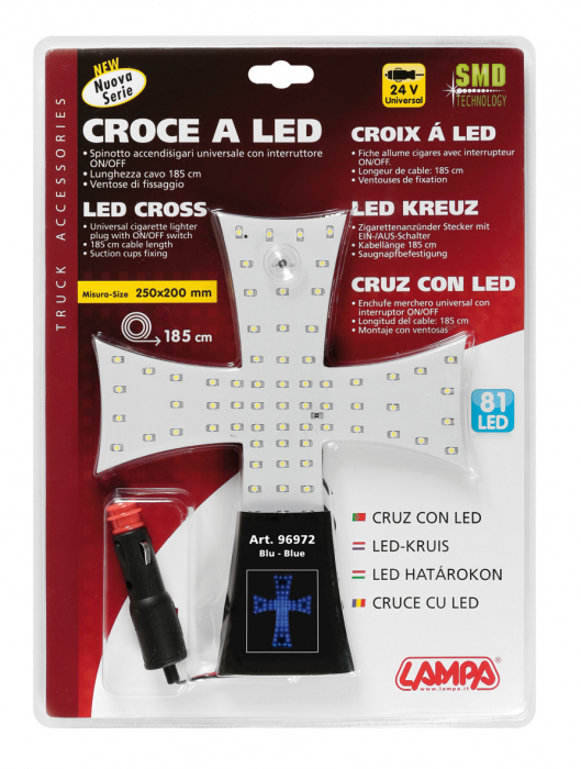 Ornament interior cu leduri 81SMD 24V - Cruce - Albastru [6]