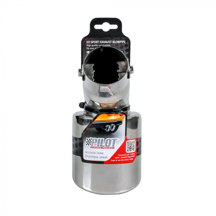 Ornament toba esapament curbat TS-21, din otel inoxidabil lustruit, racordare Ø30-45mm [9]
