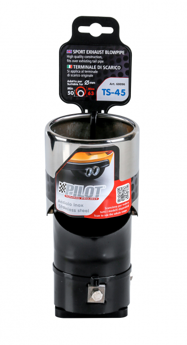 Ornament toba esapament curbat TS-45, din otel inoxidabil lustruit, racordare Ø50-63mm [5]