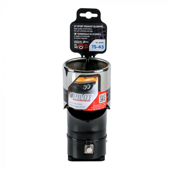 Ornament toba esapament curbat TS-45, din otel inoxidabil lustruit, racordare Ø50-63mm [10]
