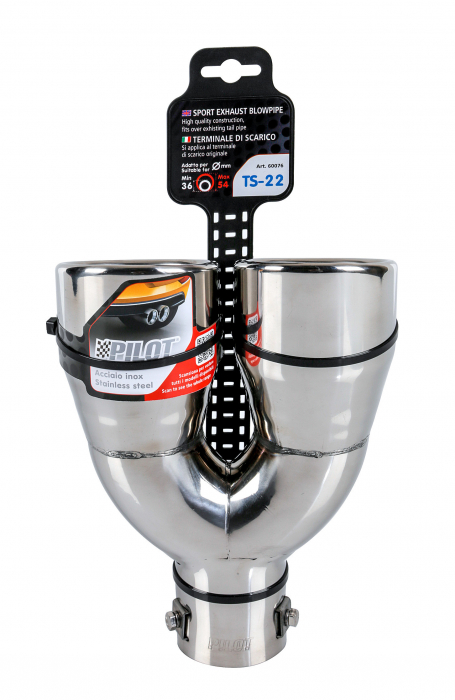 Ornament toba esapament dublu TS-22, din otel inoxidabil lustruit, racordare Ø36-54mm [4]