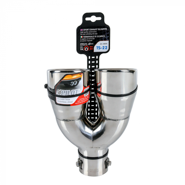 Ornament toba esapament dublu TS-22, din otel inoxidabil lustruit, racordare Ø36-54mm [9]