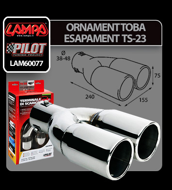 Ornament toba esapament dublu TS-23, din otel inoxidabil lustruit, racordare Ø36-54mm [5]