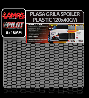Plasa grila spoiler plastic Negru - Hexagon mic 8x18mm - 120x40cm [8]