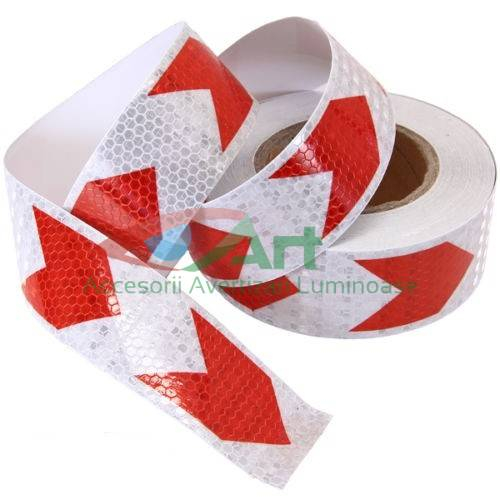 Rola banda reflectorizanta alba cu sageata rosie 5cm x 25m [2]