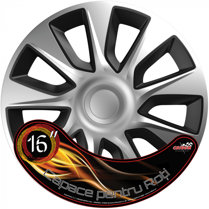 Set capace roti auto Cridem Stratos 4buc - Argintiu/Negru - 16'' [8]