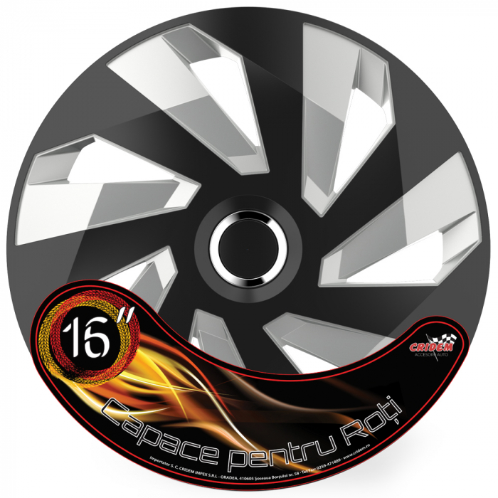 Set capace roti auto Cridem Vector RC 4buc - Negru/Argintiu - 16'' [5]