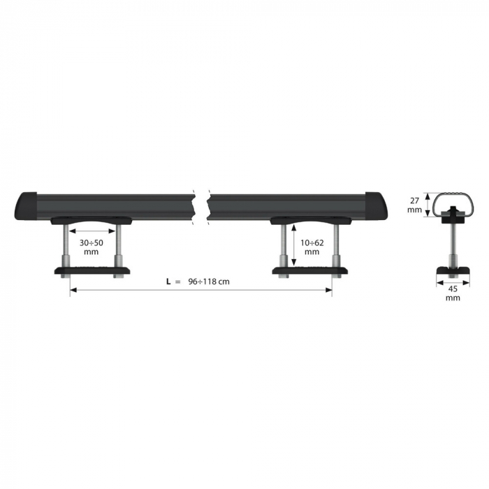 Set suporti portbagaj complet Club din otel, montaj pe bare longitudinale 2buc - L - 127cm [14]