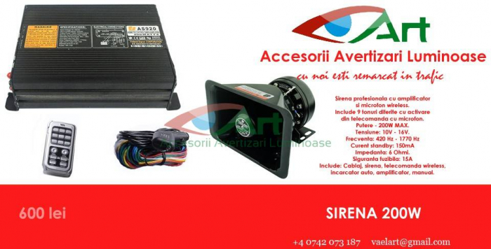 Sirena profesionala cu amplificator si microfon wireless 200W [10]