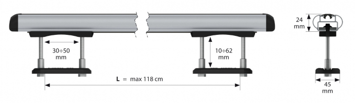 Set suporti portbagaj complet Kuma din aluminiu, montaj pe bare longitudinale 2buc - L - 129cm [4]