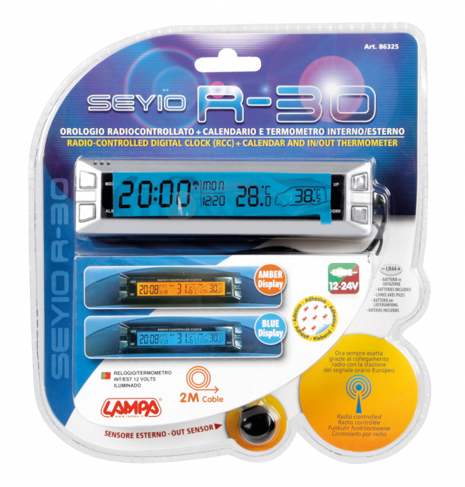 Termometru int-ext Seyio R-30 ceas radio control 12/24V [6]