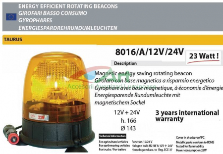 Girofar cu prindere magnetica si 3 ventuze Taurus 8016/12V/24V Sacex [13]
