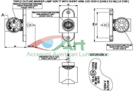 Lampa LED gabarit 3 functii cu brat scurt LD2186 [15]