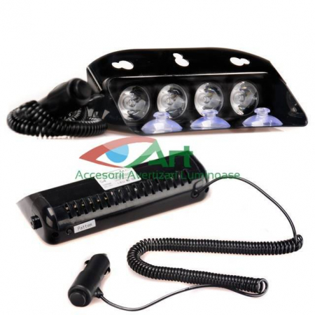 Electrice Auto - Lampa parbriz 4 LED-uri super luminoase rosu-albastru