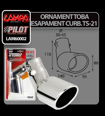 Ornament toba esapament curbat TS-21, din otel inoxidabil lustruit, racordare Ø30-45mm [4]