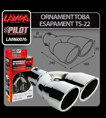 Ornament toba esapament dublu TS-22, din otel inoxidabil lustruit, racordare Ø36-54mm [4]