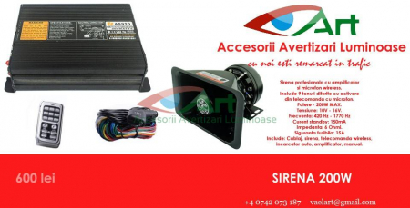 Diverse - Sirena profesionala cu amplificator si microfon wireless 200W