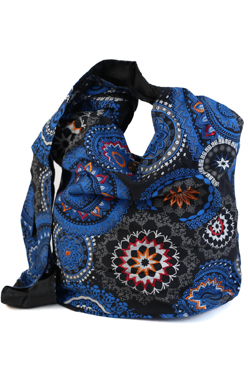 Geanta de umar din bumbac cu print colorat - Bleumarin [2]