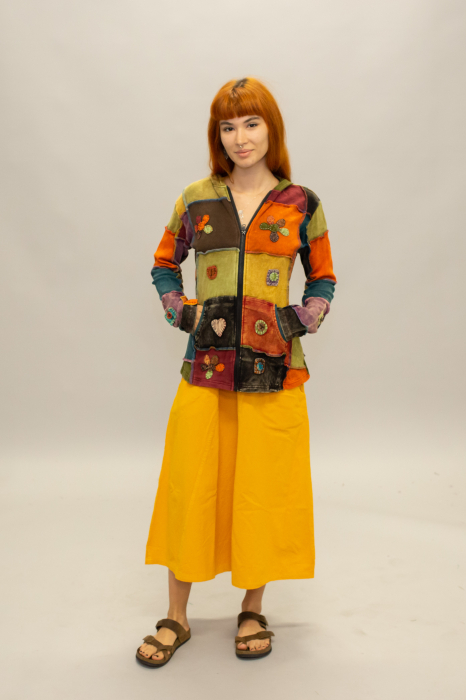 Hanorac damă din bumbac cu fermoar  - Model Patch Multicolor [2]