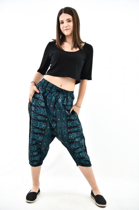 Salvari 3/4 cu print floral - Negru si Verde [2]