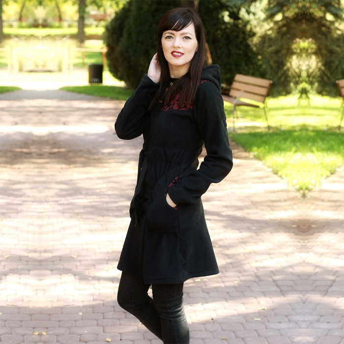 Hanorac fleece, lung - NEGRU [3]