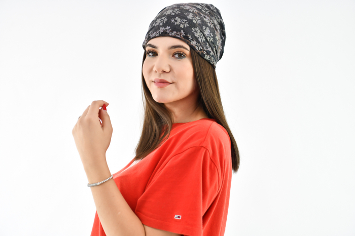 Bandana cu elastic cu print floral - Alb [4]