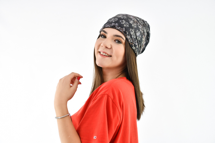Bandana cu elastic cu print floral - Alb [3]