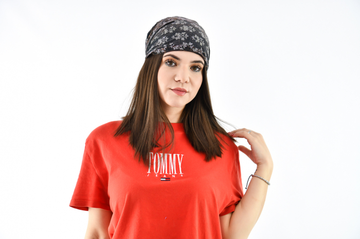 Bandana cu elastic cu print floral - Alb [2]