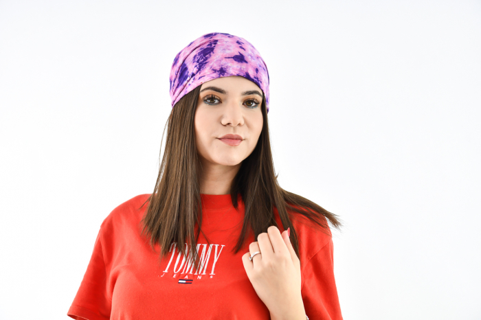 Bandana cu elastic Tie Dye - Visiniu [3]