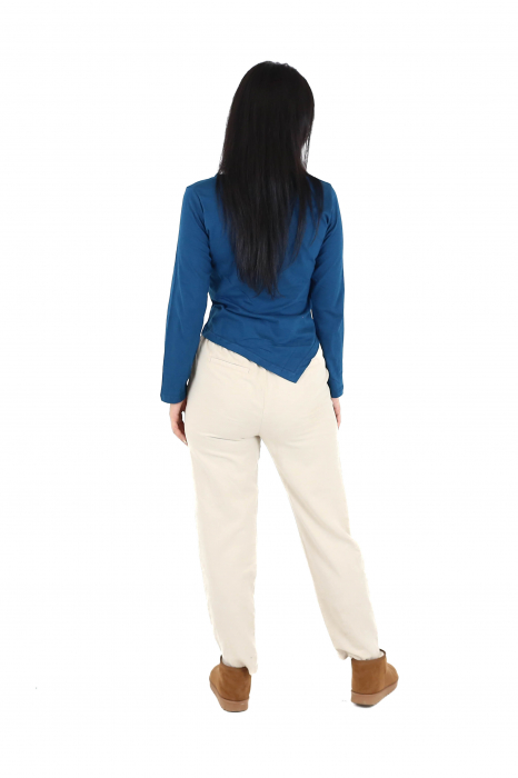 Bluza asimetrica intr-o culoare din bumbac cu maneca lunga - Verde [4]