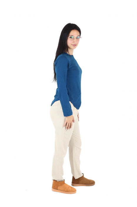 Bluza asimetrica intr-o culoare din bumbac cu maneca lunga - Verde [3]