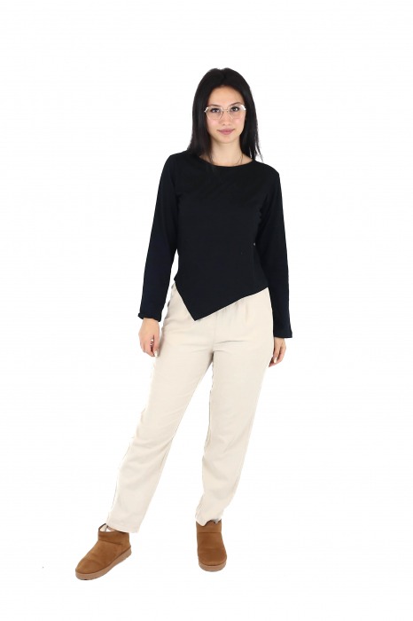 Bluza asimetrica intr-o culoare din bumbac cu maneca lunga - Verde [2]