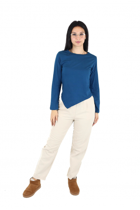 Bluza asimetrica intr-o culoare din bumbac cu maneca lunga - Verde [2]