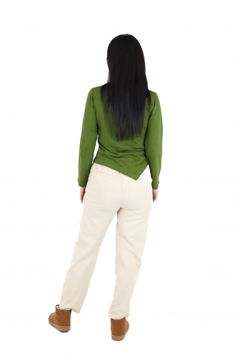 Bluza asimetrica intr-o culoare din bumbac cu maneca lunga - Verde [4]
