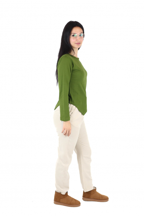 Bluza asimetrica intr-o culoare din bumbac cu maneca lunga - Verde [3]