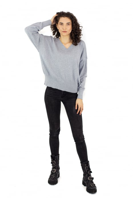 Bluza basic cu decolteu in V - Gri Deschis 22N105XD [2]