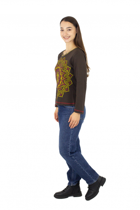 Bluza cambrata cu imprime floral - Rosu [3]