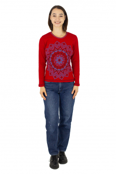 Bluza cambrata cu imprime floral - Rosu [2]