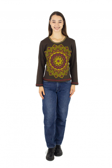 Bluza cambrata cu imprime floral - Rosu [2]