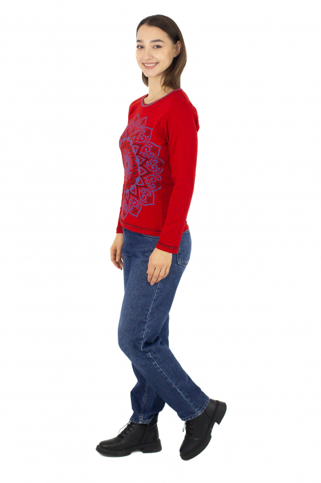 Bluza cambrata cu imprime floral - Rosu [3]
