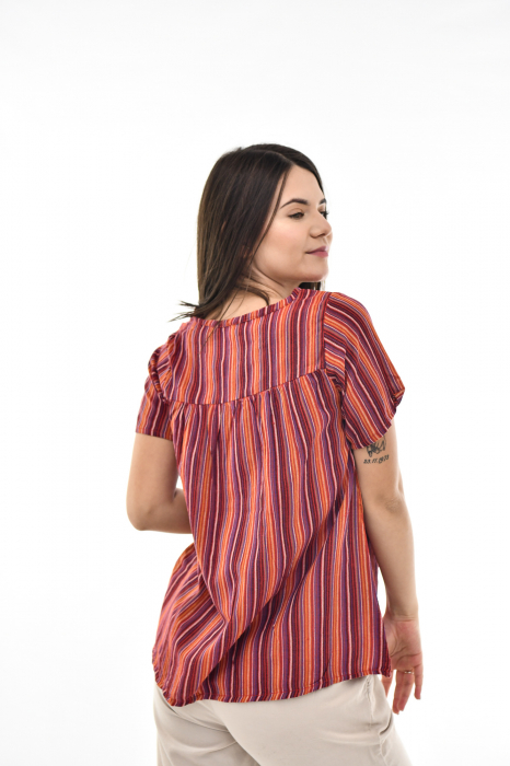 Bluza cu dungi si maneca scurta - Rosu [4]