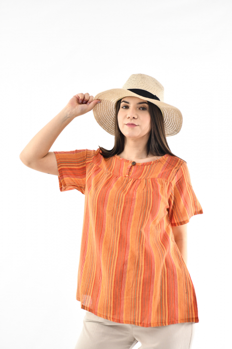 Bluza cu dungi si maneca scurta - Rosu [10]