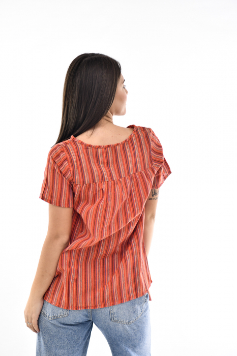 Bluza cu dungi si maneca scurta - Rosu [5]