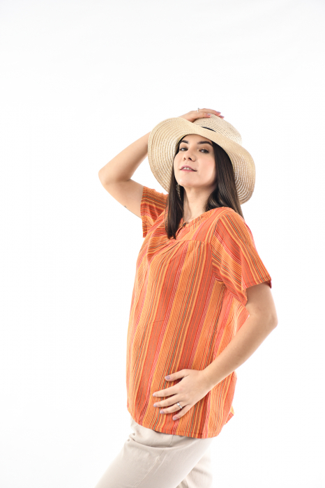 Bluza cu dungi si maneca scurta - Rosu [2]