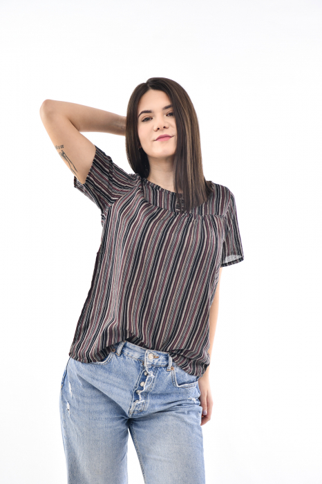 Bluza cu dungi si maneca scurta - Rosu [9]