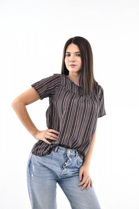Bluza cu dungi si maneca scurta - Rosu [6]