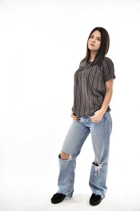 Bluza cu dungi si maneca scurta - Rosu [2]