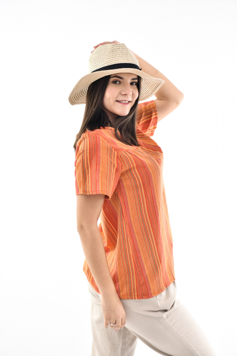 Bluza cu dungi si maneca scurta - Rosu [7]