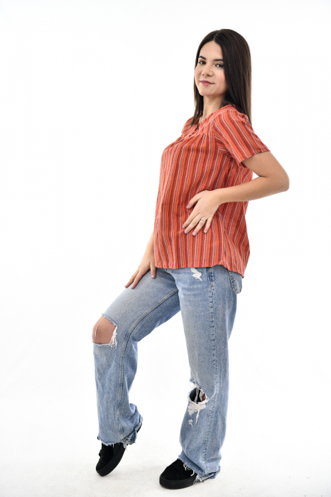 Bluza cu dungi si maneca scurta - Rosu [4]
